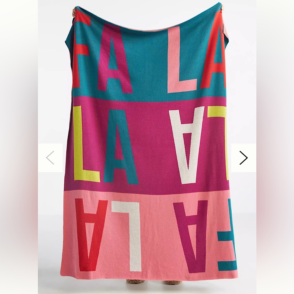 NWT Anthropologie Vanessa Throw Blanket Fa La La La Holiday Throw Pink Blue